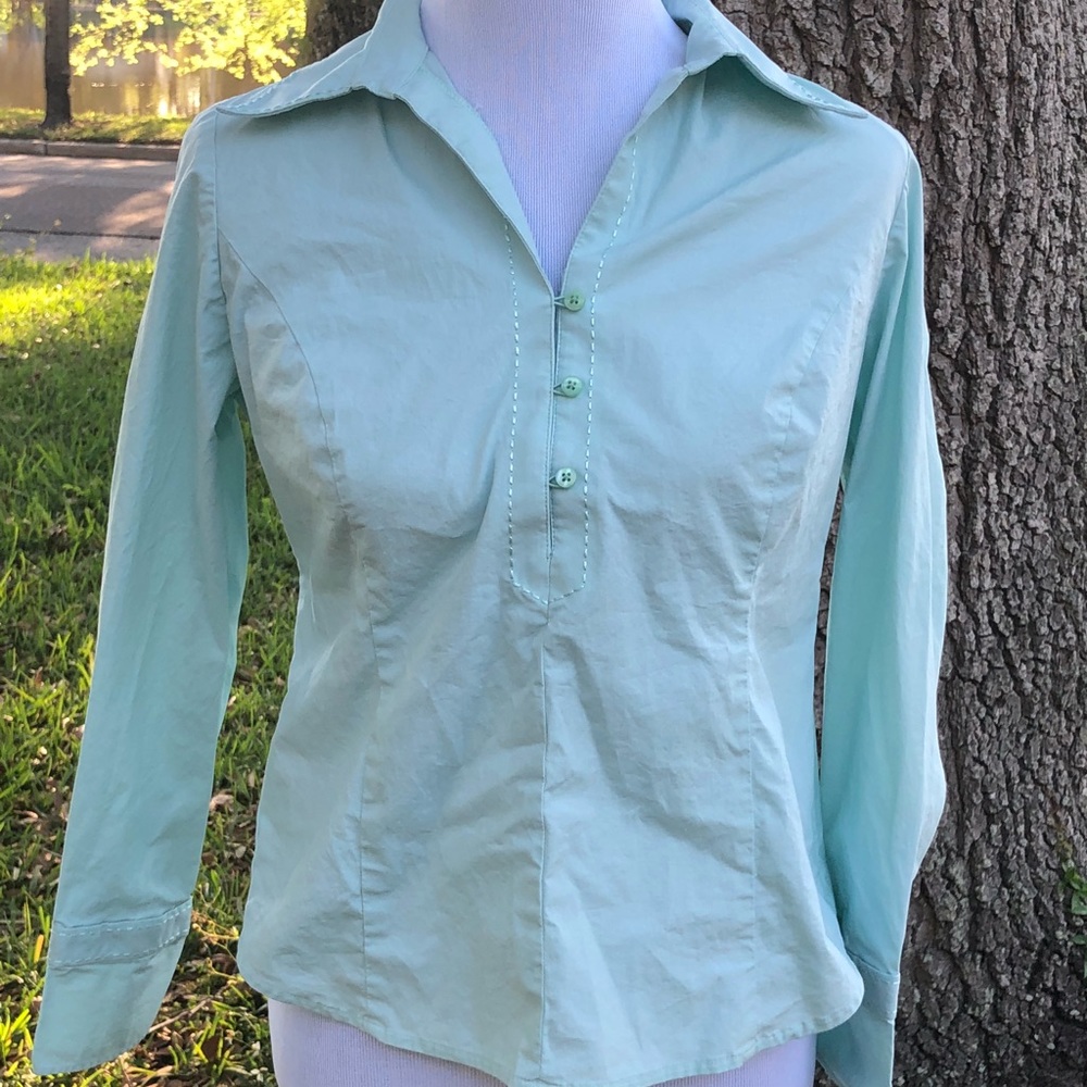 Ann Taylor Loft Seafoam Blouse Petite Stretch Sz8p